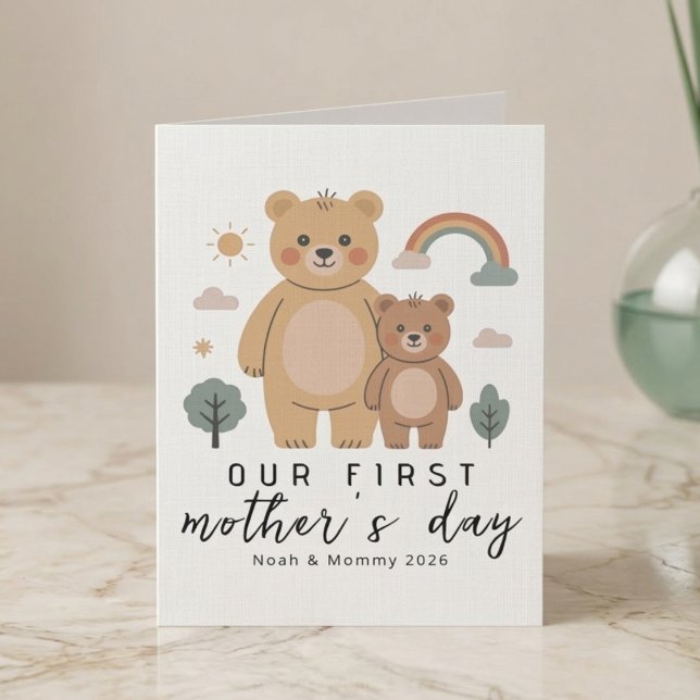 Cute Bear Mom Baby First Mothers Day Art Card (Creator Uploaded)
