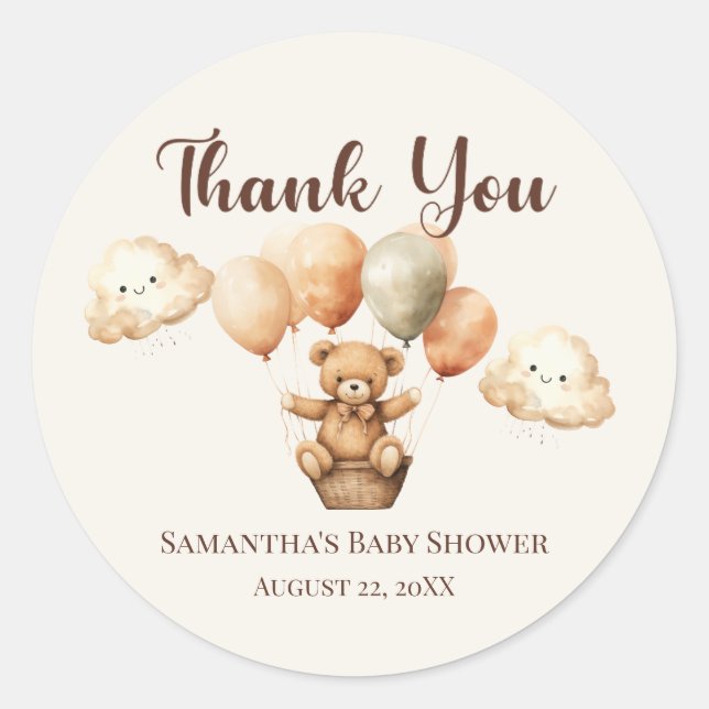Cute Bear Neutral Baby Shower Classic Round Sticker (Front)
