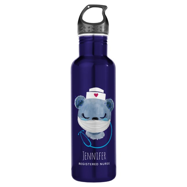 Cute Bear Nurse Wearing a Mask 710 Ml Water Bottle (Front)