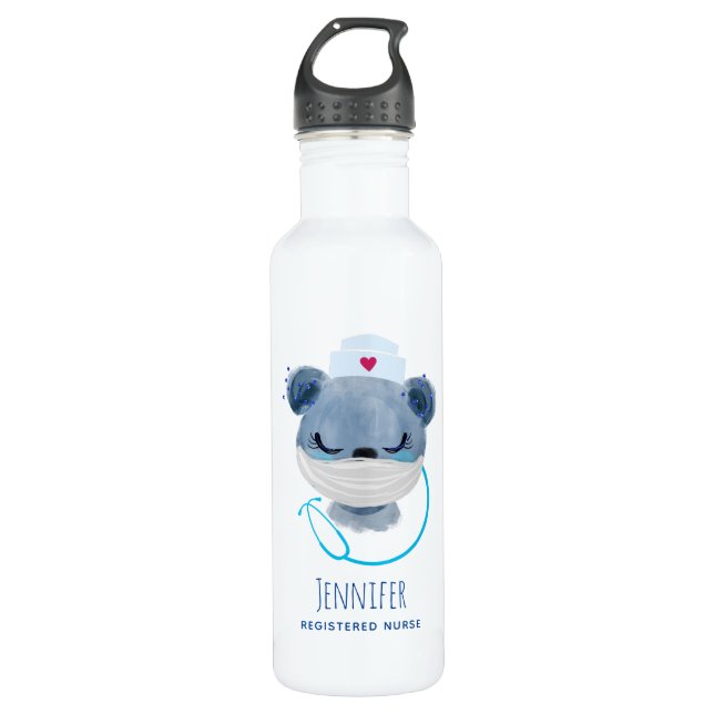 Cute Bear Nurse Wearing a Mask 710 Ml Water Bottle (Front)