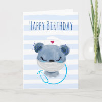 Cute Bear Nurse wearing a Mask Happy Birthday