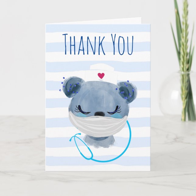 Cute Bear Nurse wearing a Mask Nurse Appreciation Card (Front)