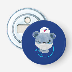 Cute Bear Nurse Wearing a Medical Mask Bottle Opener