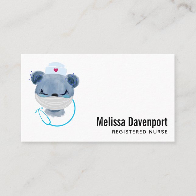 Cute Bear Nurse Wearing a Medical Mask Business Card (Front)