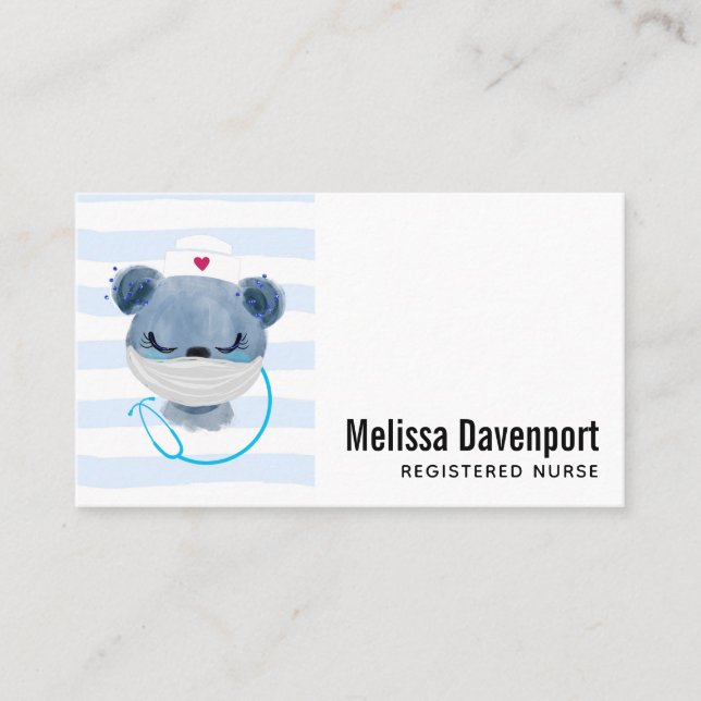 Cute Bear Nurse Wearing a Medical Mask Business Card (Front)