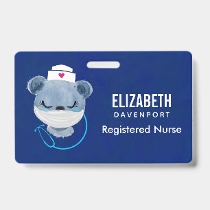 Cute Bear Nurse Wearing a Medical Mask ID Badge
