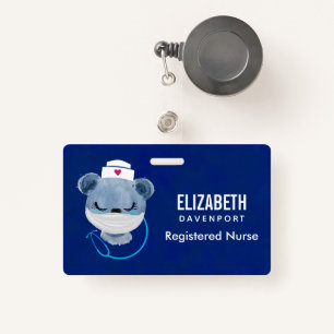 Cute Bear Nurse Wearing a Medical Mask ID Badge