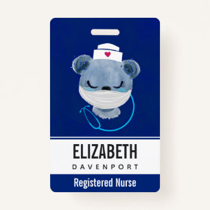 Cute Bear Nurse Wearing a Medical Mask ID Badge