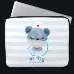 Cute Bear Nurse Wearing a Medical Mask Laptop Sleeve<br><div class="desc">A laptop sleeve with a cute illustration of a blue bear wearing a nurses hat with a little heart on it. Also wearing a protective face mask and has a blue stethescope too.</div>