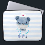 Cute Bear Nurse Wearing a Medical Mask Laptop Sleeve<br><div class="desc">A laptop sleeve with a cute illustration of a blue bear wearing a nurses hat with a little heart on it. Also wearing a protective face mask and has a blue stethescope too.</div>