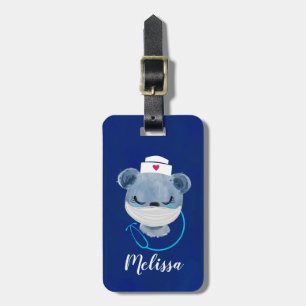 Cute Bear Nurse Wearing a Medical Mask Luggage Tag