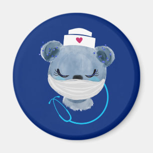 Cute Bear Nurse Wearing a Medical Mask Magnet