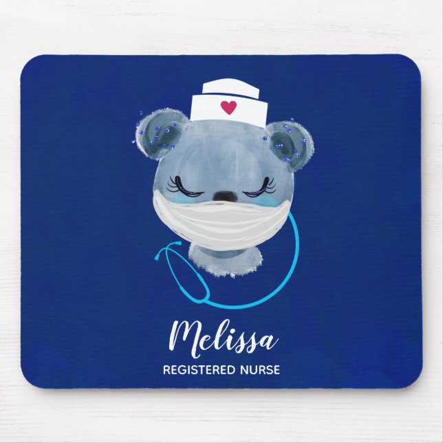Cute Bear Nurse Wearing a Medical Mask Mouse Mat (Front)