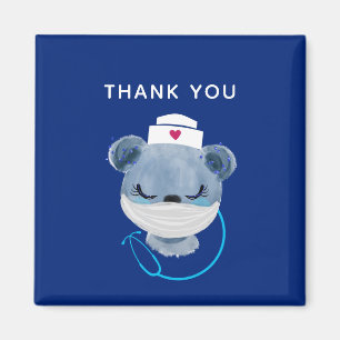 Cute Bear Nurse Wearing a Medical Mask Thank You Magnet