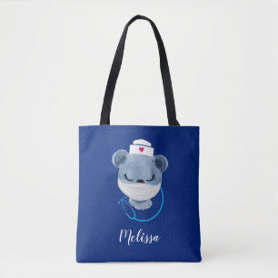 Cute Bear Nurse Wearing a Medical Mask Tote Bag
