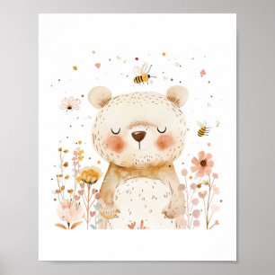 Cute Bear Nursery Friends Love Animal Flowers Poster