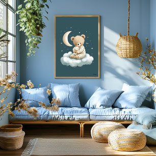Cute Bear on Cloud Nursery Bedtime Wall Art