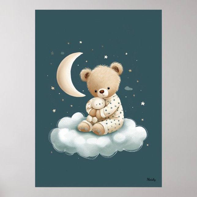 Cute Bear on Cloud Nursery Bedtime Wall Art (Front)