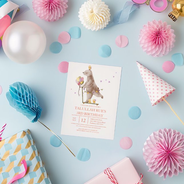 Cute Bear on Scooter with Balloons Birthday Party  Invitation (Creator Uploaded)