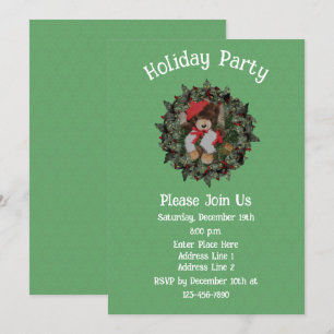 Cute Bear On Wreath Christmas Holiday  Invitation