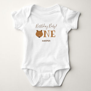 Cute Bear One Name First Birthday Baby Bodysuit