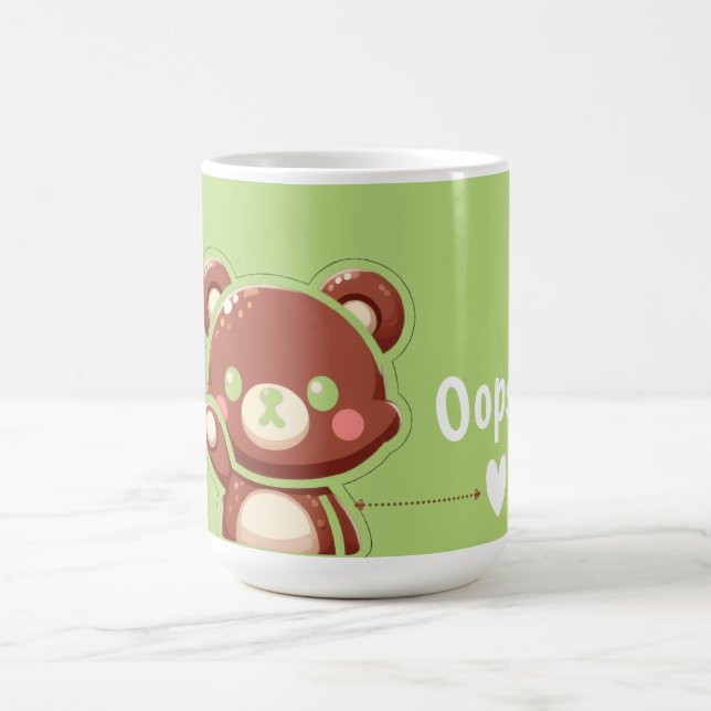 Cute Bear “Oops!” Green Classic Mug – Kawaii Bear  (Center)