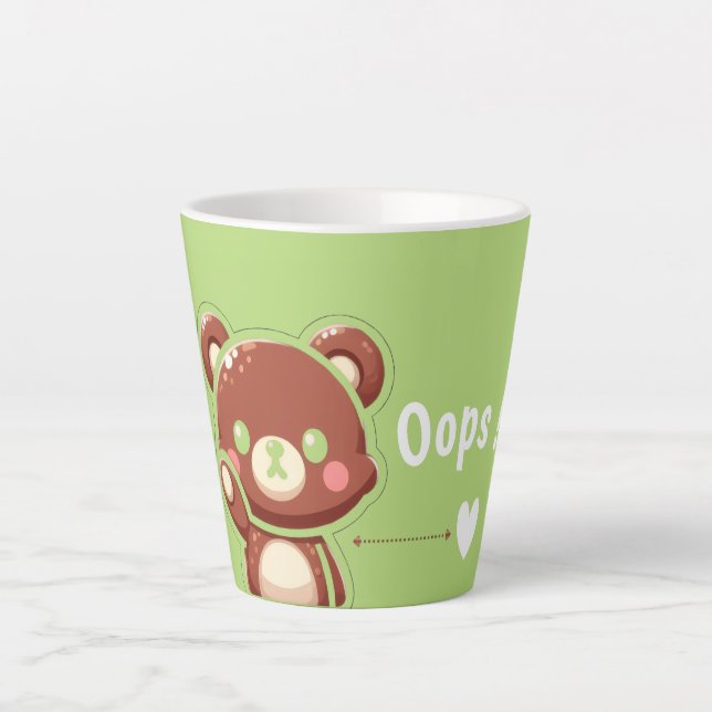 Cute Bear “Oops!” Green Latte Mug – Kawaii Bear  (Front)