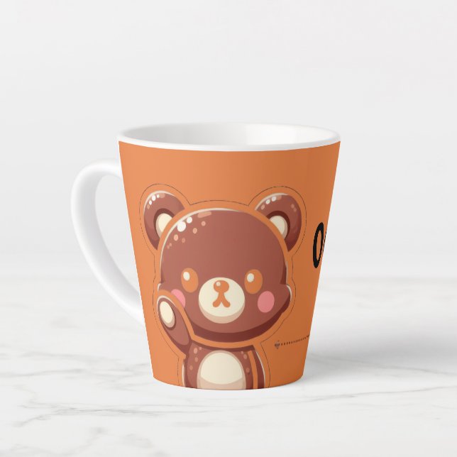 Cute Bear “Oops!” Orange Latte Mug–Kawaii Bear Cup (Left Angle)