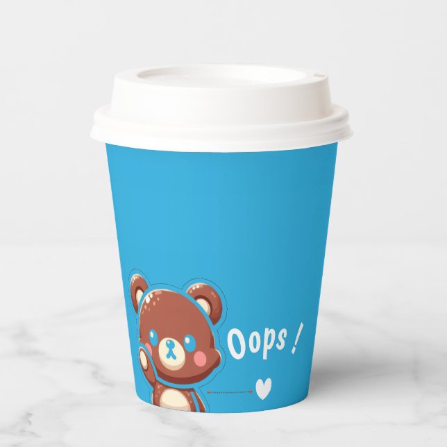 Cute Bear “Oops!” Paper Cup–Kawaii Bear Coffee Cup (Front)
