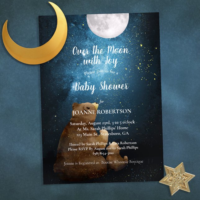 Cute Bear Over The Moon Baby Shower Invitation (Creator Uploaded)