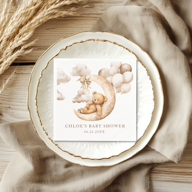 Cute Bear Over the Moon Baby Shower Napkin (Creator Uploaded)