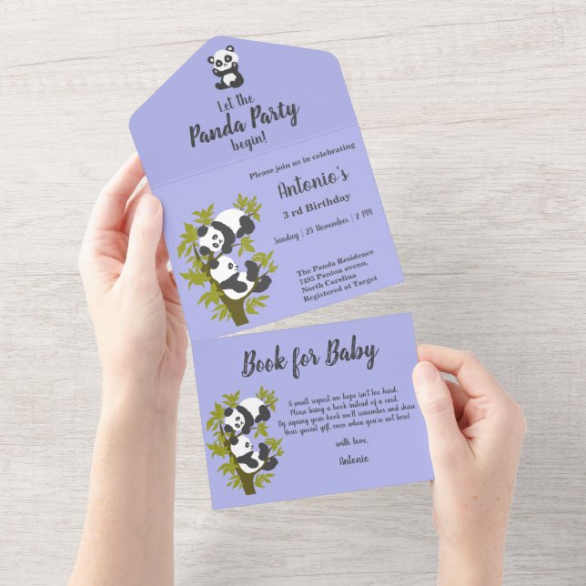 Cute Bear Pandas Party Boy Birthday All In One Invitation (Tearaway)