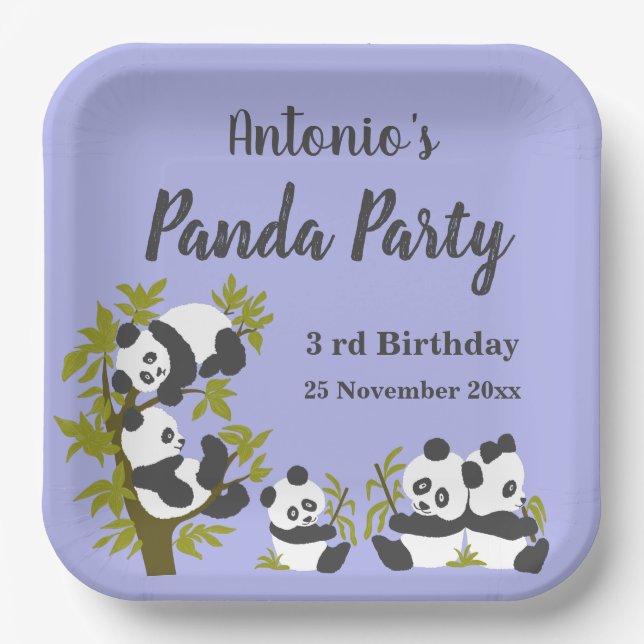 Cute Bear Pandas Party Boy Birthday Gift  Paper Plate (Front)
