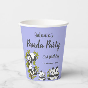 Cute Bear Pandas Party Boy Birthday Green Paper Cups