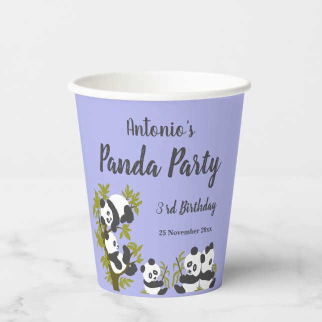Cute Bear Pandas Party Boy Birthday Green Paper Cups (Front)