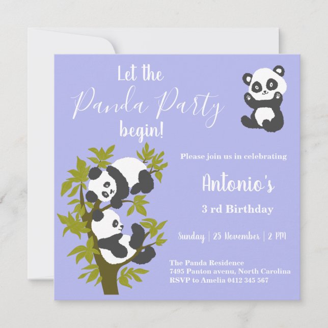 Cute Bear Pandas Party Boy Birthday  Invitation (Front)