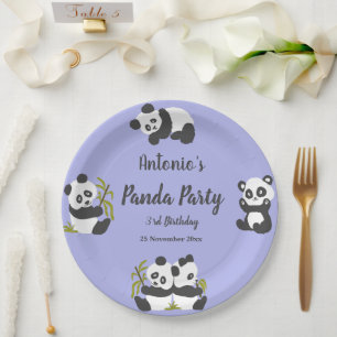 Cute Bear Pandas Party Boy Birthday  Paper Plate