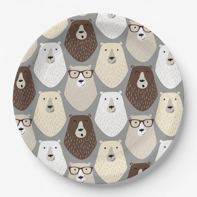Cute Bear Pattern Fathers Day Gift Funny Dad Bear Paper Plate (Front)