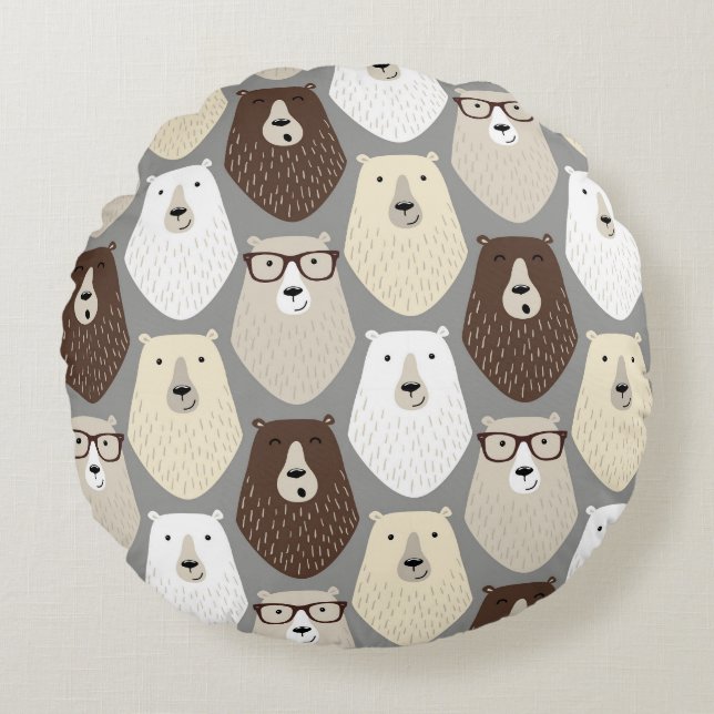 Cute Bear Pattern Fathers Day Gift Funny Dad Bear Round Cushion (Front)