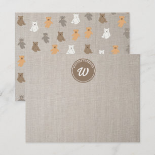 Cute Bear Pattern Initial Monogram Card