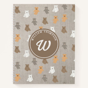 Cute Bear Pattern Initial Monogram Notebook
