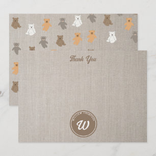 Cute Bear Pattern Initial Monogram Thank You Card