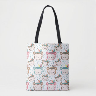 Cute Bear Pattern Tote Bag with Colourful Boho