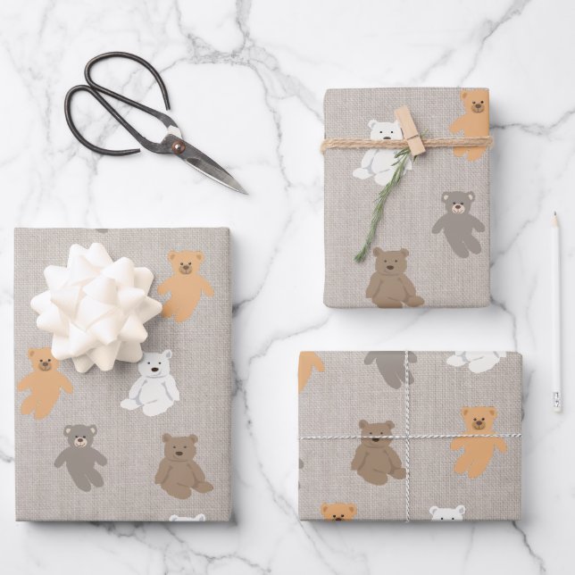 Cute Bear Pattern  Wrapping Paper Sheet (Front)