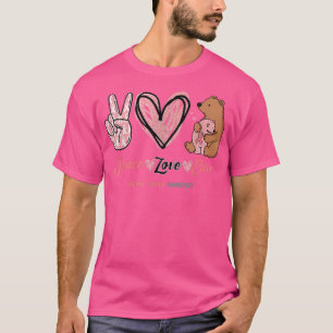Cute Bear Peace Love Cure Uterine Cancer Awareness T-Shirt