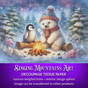 Cute Bear & Penguin Winter Woodland Art Decoupage Tissue Paper