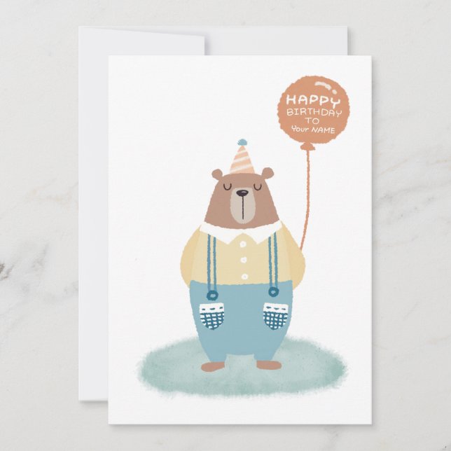 Cute Bear Personalised Birthday Card  (Front)