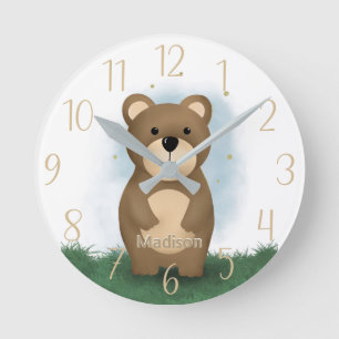 Cute Bear Personalised Gender Neutral Round Clock