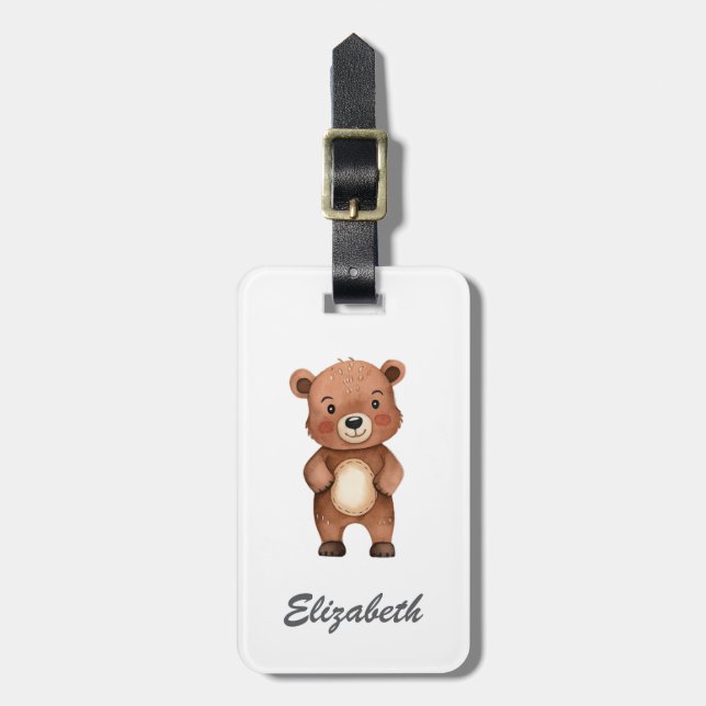Cute Bear Personalised Kid's Luggage Tag (Front Vertical)