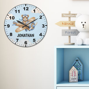 Cute Bear Pilot in a Sky Adventure Large Clock